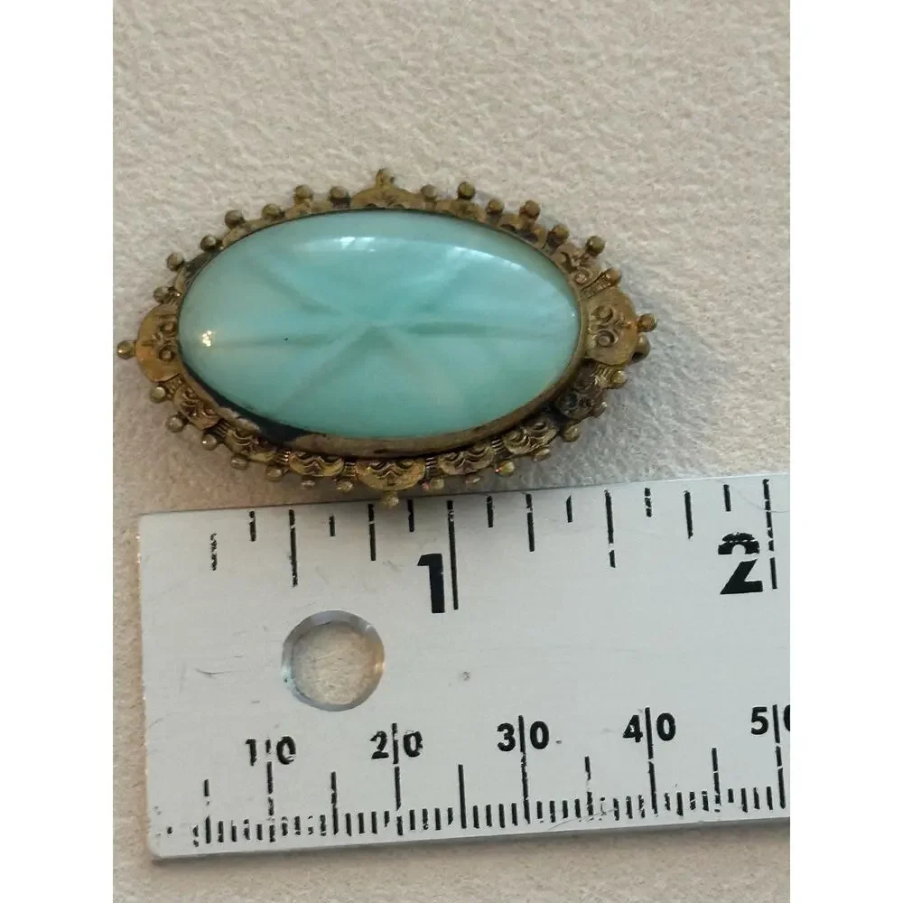 Vintage Czechoslovakia Opaline Art Glass Brooch | Molded Starburst Glass Pin